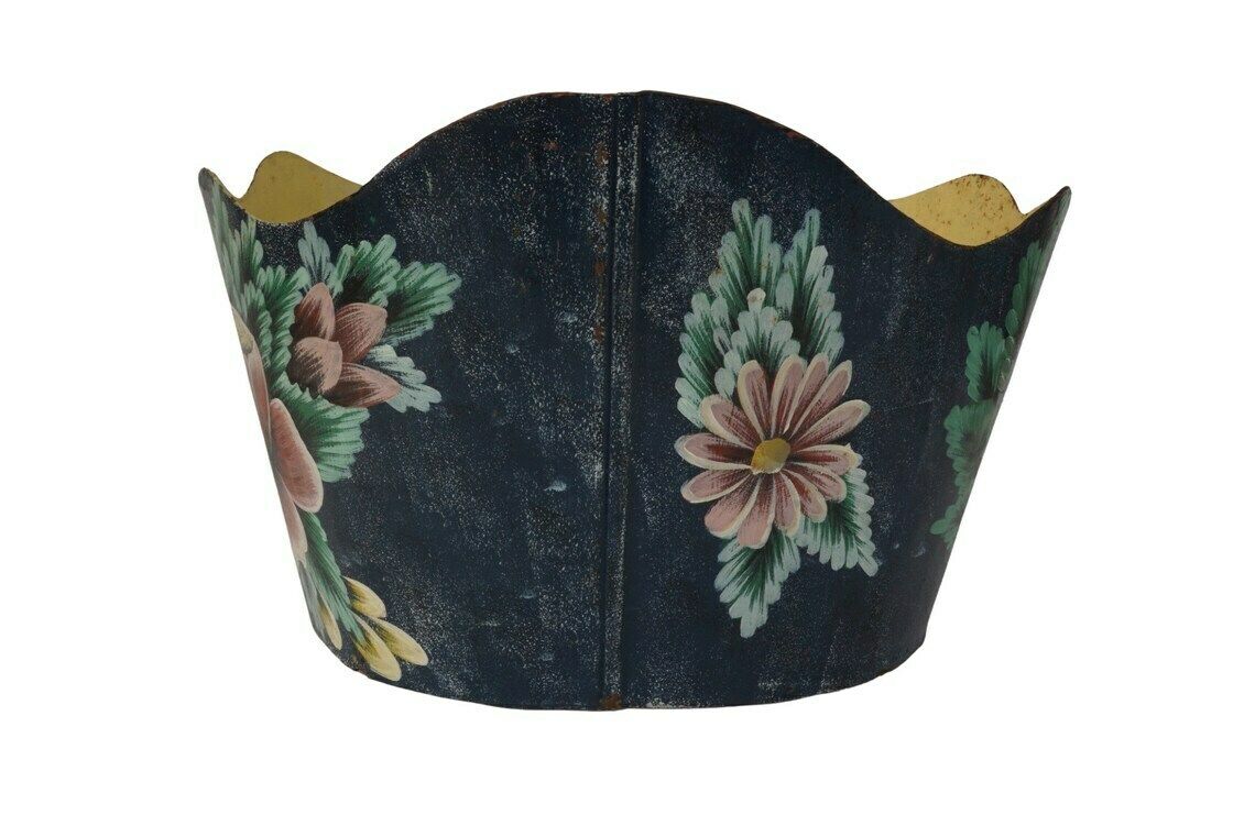 French Tole Planter Cache Pot, Vintage Hand Painted Monteith Wine Bottle Chiller photo vinterior