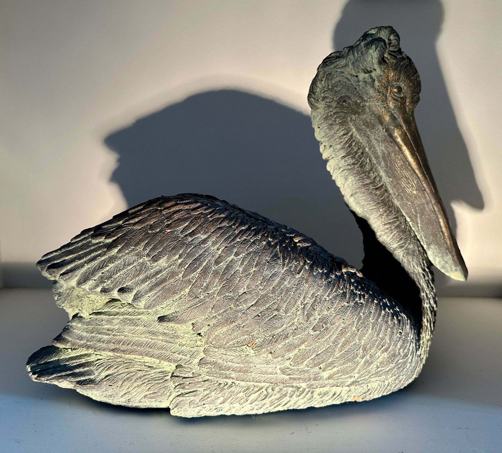 Beautiful Architectural Verdigris Bronzed Garden/Interior Sculpture/Statue Pelican With Fabulous Detailing photo Garden Decor