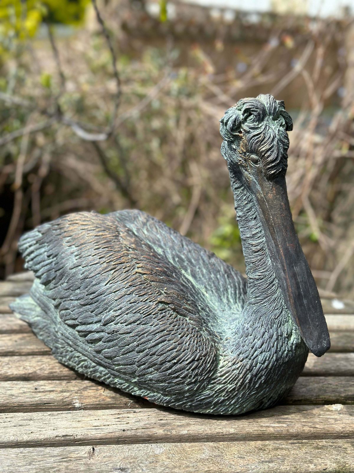 Beautiful Architectural Verdigris Bronzed Garden/Interior Sculpture/Statue Pelican With Fabulous Detailing photo buy