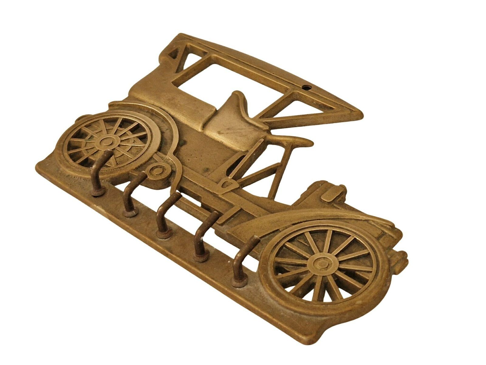 Brass Car Key Display Rack With 5 Hooks, Motorist Wall Hanging Decor photo vinterior