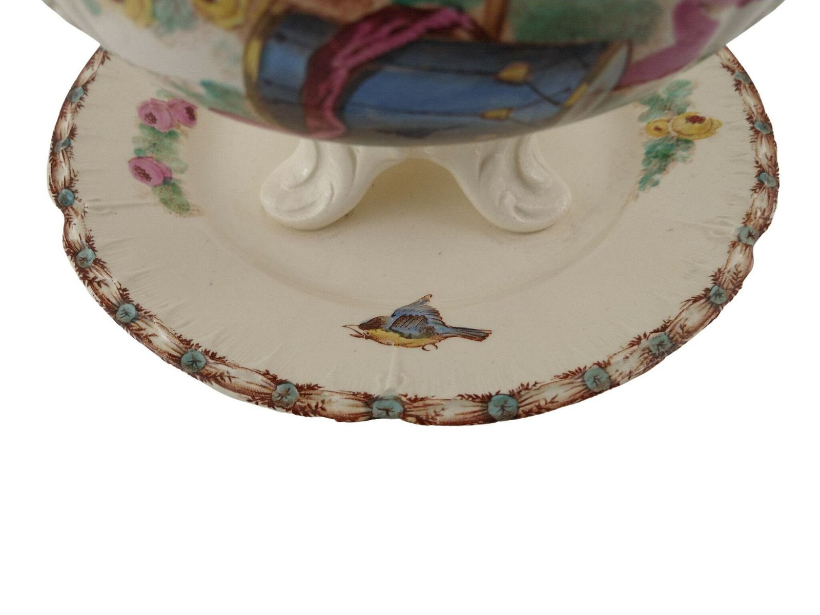 French Ironstone Tureen By Choisy Le Roi With Transferware Musical Instruments, French Ceramic Serving Dish With Plate And Lid photo Home Decor