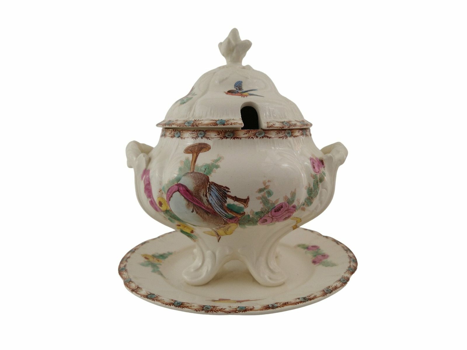 French Ironstone Tureen By Choisy Le Roi With Transferware Musical Instruments, French Ceramic Serving Dish With Plate And Lid photo 221.0