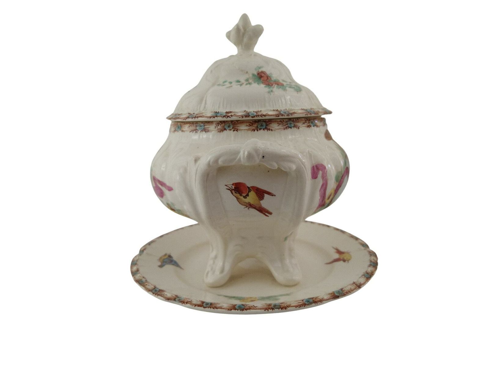 French Ironstone Tureen By Choisy Le Roi With Transferware Musical Instruments, French Ceramic Serving Dish With Plate And Lid photo buy