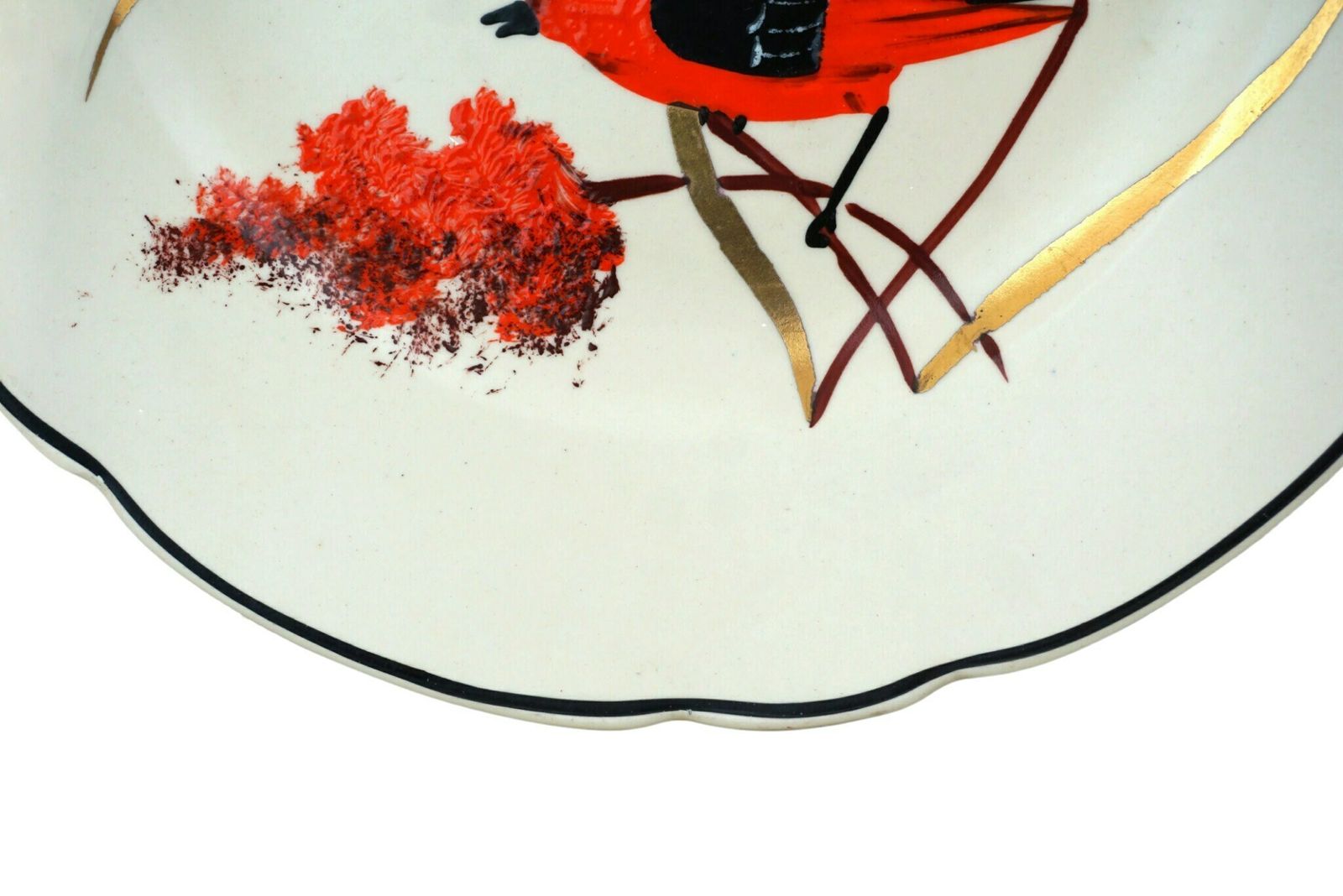 Art Deco Ceramic Plate With Hand Painted Cardinal Birds By Longwy, Vintage French Home Decor photo buy