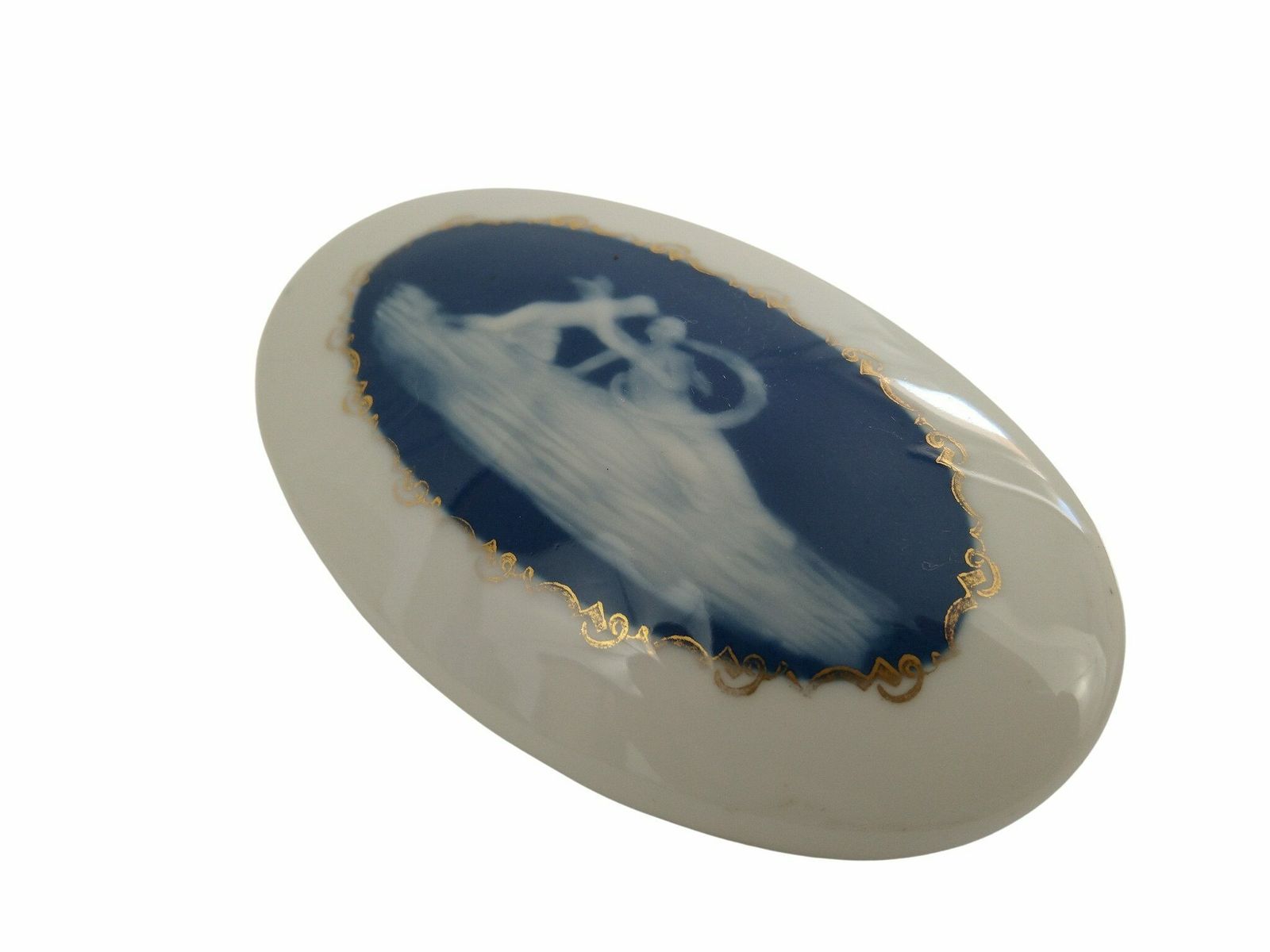Antique Limoges Porcelain Jewelry Box By Camille Tharaud With Cupid And Psyche Cameo, Romantic French Blue And White Ceramic Trinket Dish photo Home Decor