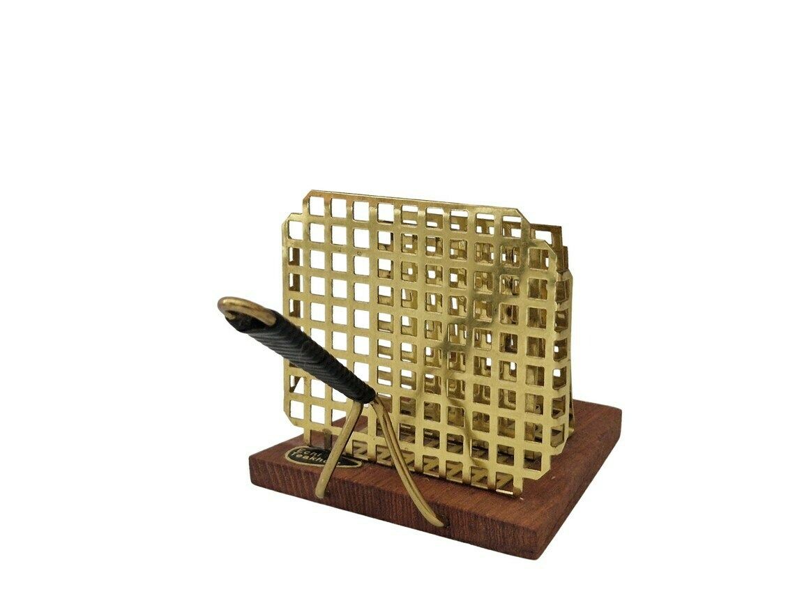 Mid Century Teak And Brass Letter Holder Rack, Mcm Desk Mail Organizer photo vinterior