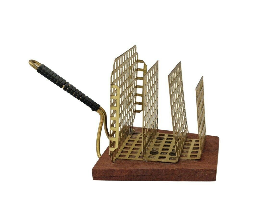 Mid Century Teak And Brass Letter Holder Rack, Mcm Desk Mail Organizer photo vintage
