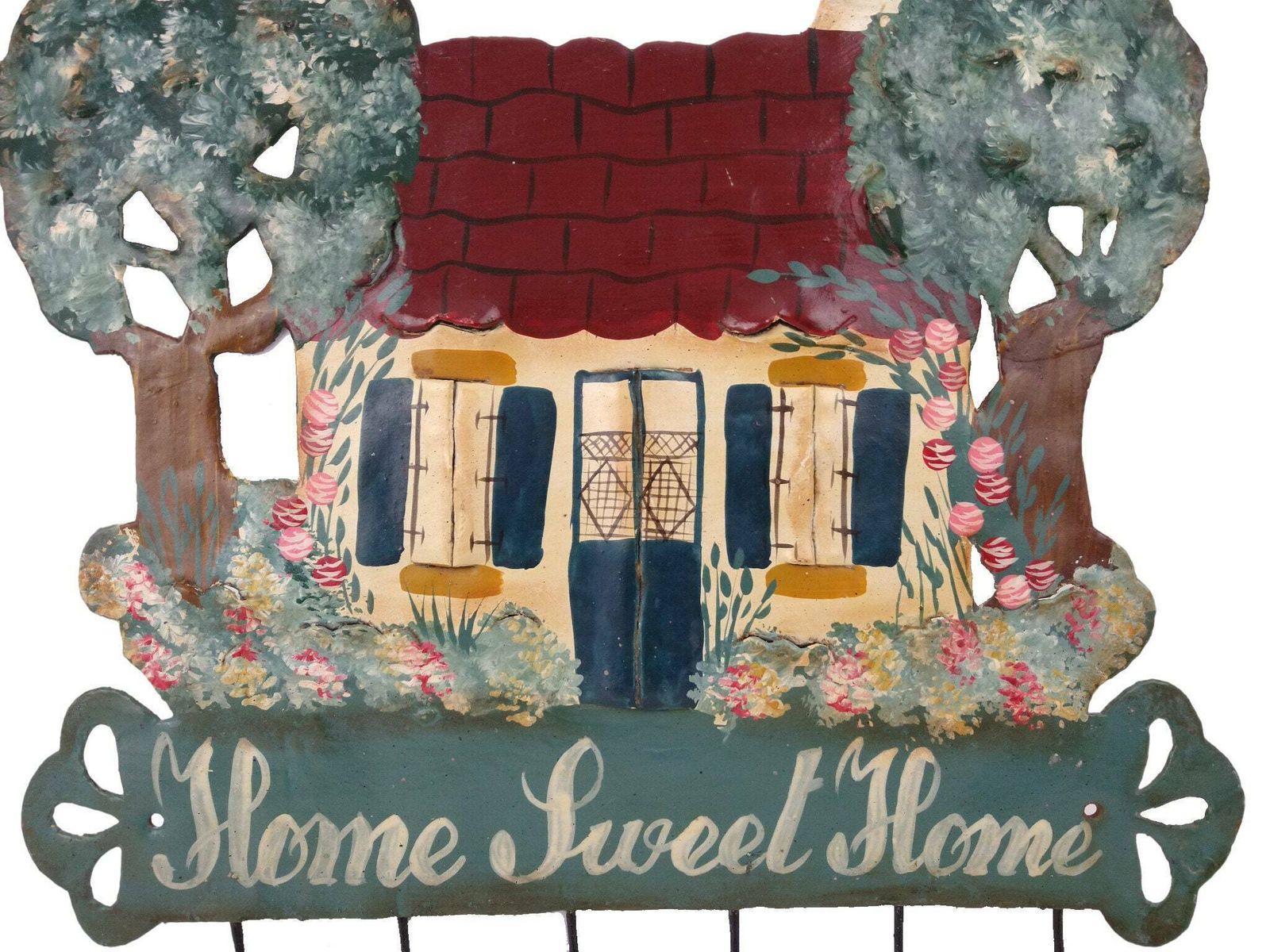 Vintage Home Sweet Home Wall Sign With Key Hooks, Hand Painted Country Cottage Decor, Kitchen Tea Towel Rack photo Furniture
