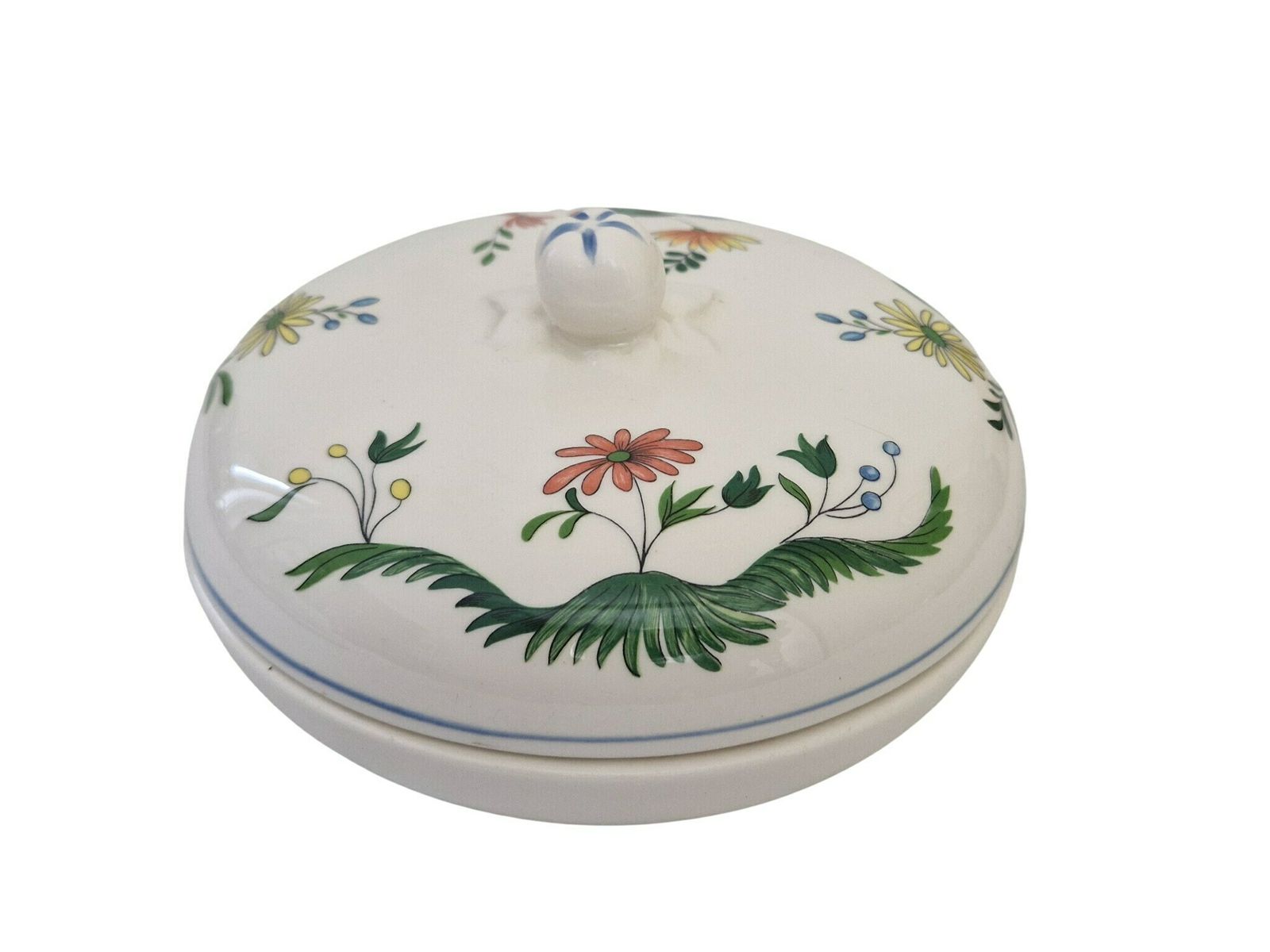 Gien Ceramic Candy Dish With Birds Of Paradise, French Faience Lidded Jewelry Box photo 132.0