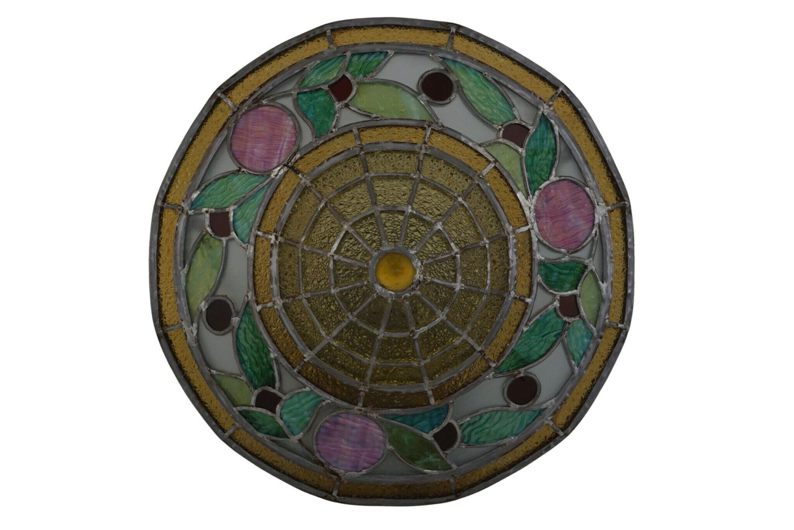 Art Nouveau Stained Glass Pendant Light, French Antique Hanging Lamp Fixture