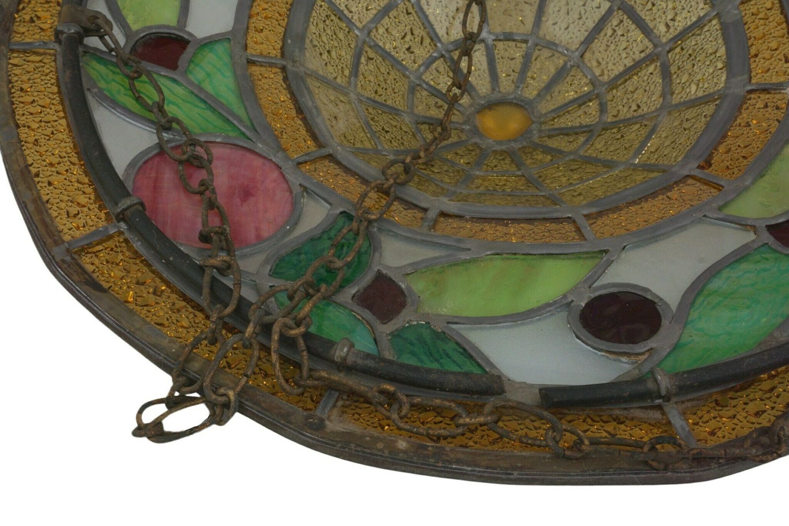 Art Nouveau Stained Glass Pendant Light, French Antique Hanging Lamp Fixture photo buy
