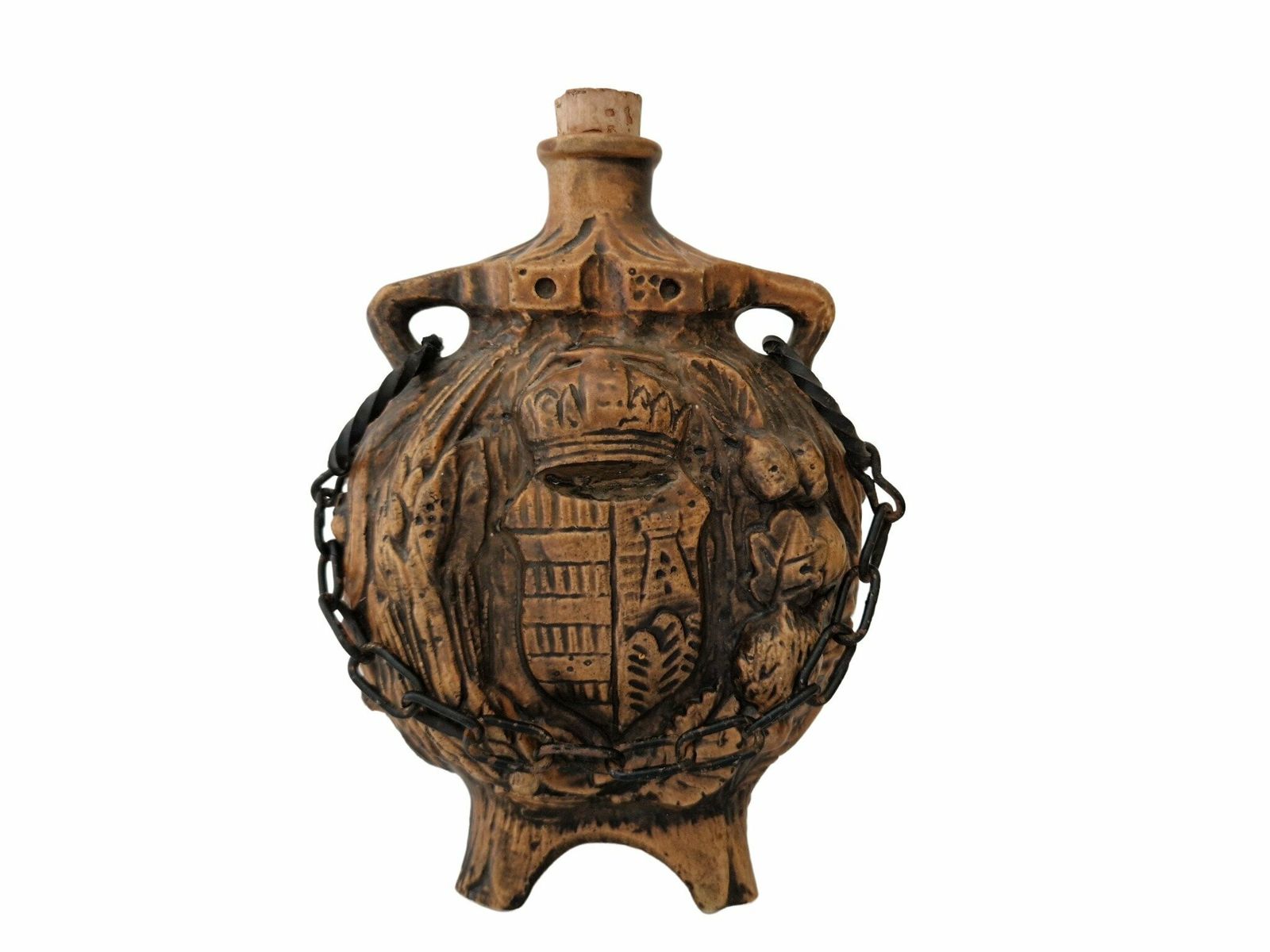 1960s Borghini Lacrima Christi Wine Decanter, Hand Painted Italian Ceramic Majolica Bottle photo buy