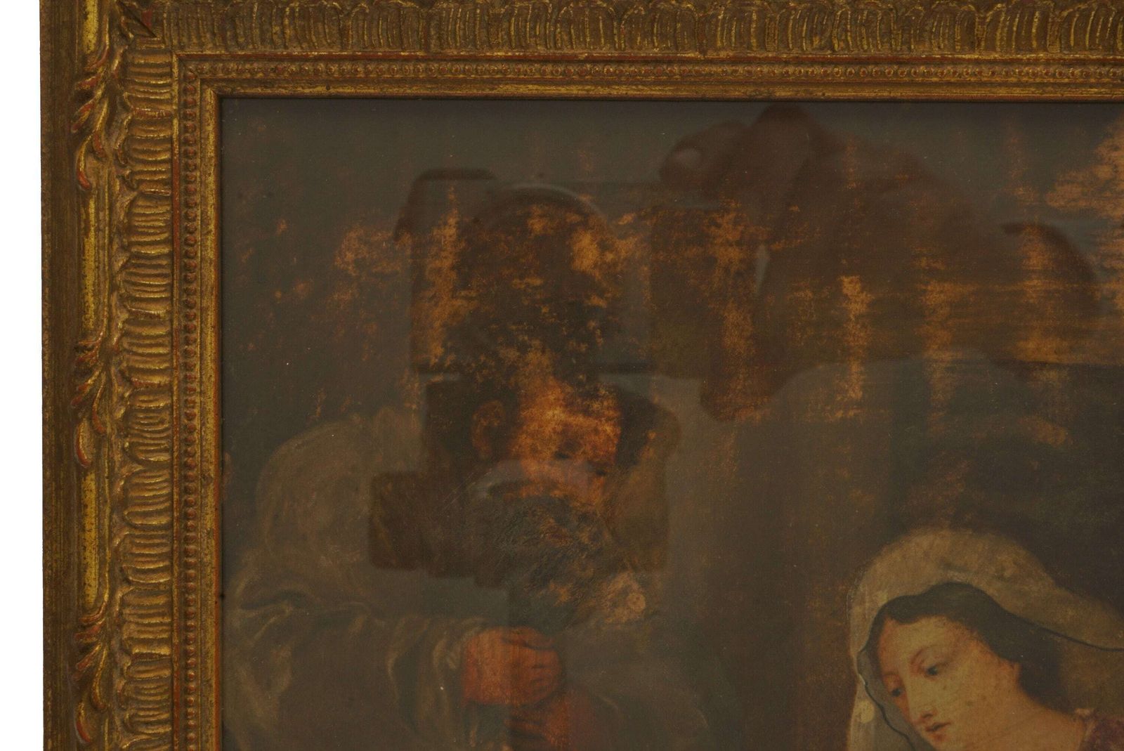 Antique Christmas Nativity Scene Painting, 18th Century French Religious Art With Baby Jesus, Virgin Mary And St Joseph photo vinterior