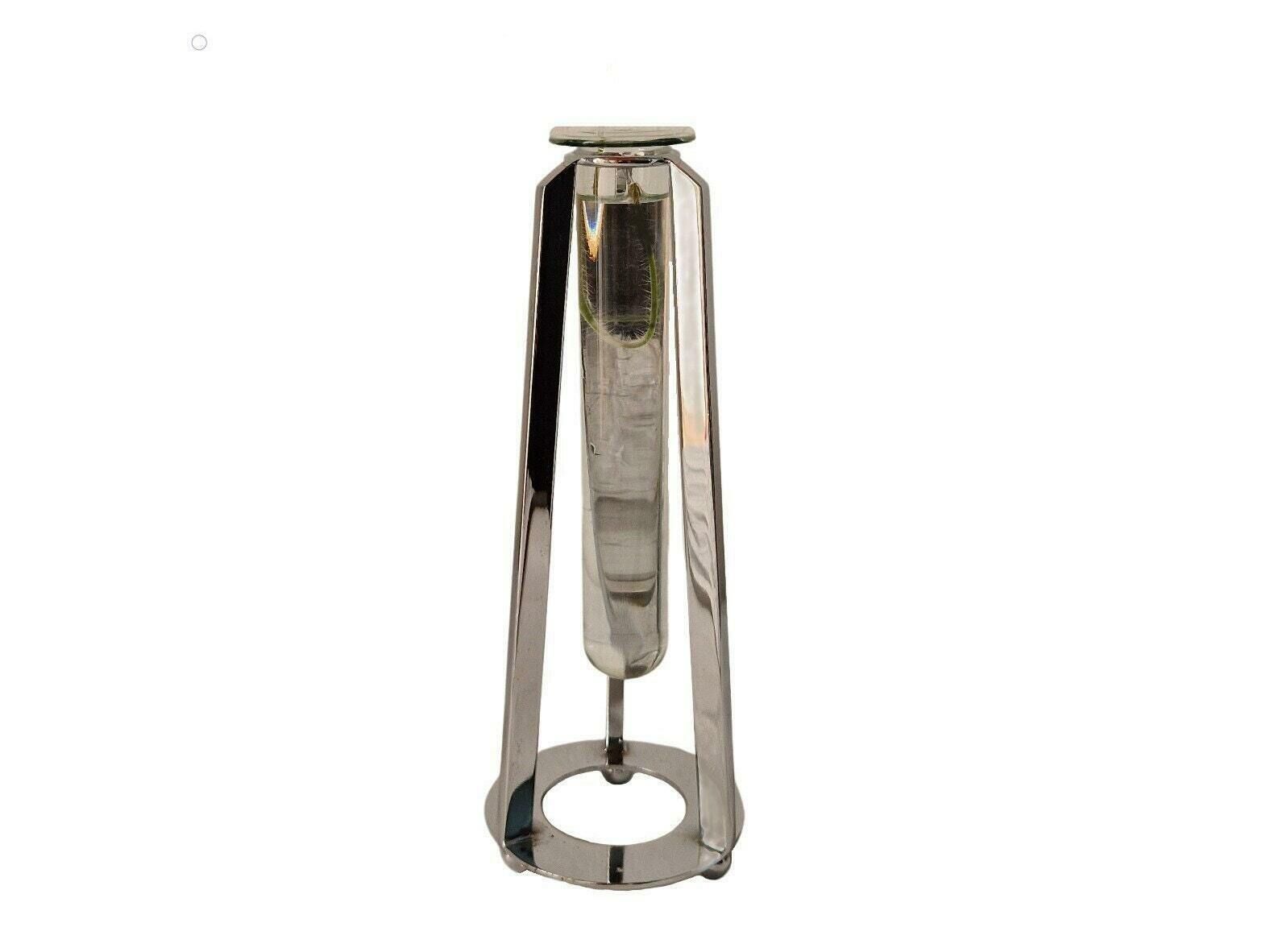 Vintage Glass Test Tube Bud Vase With Chrome Metal Tripod Vase