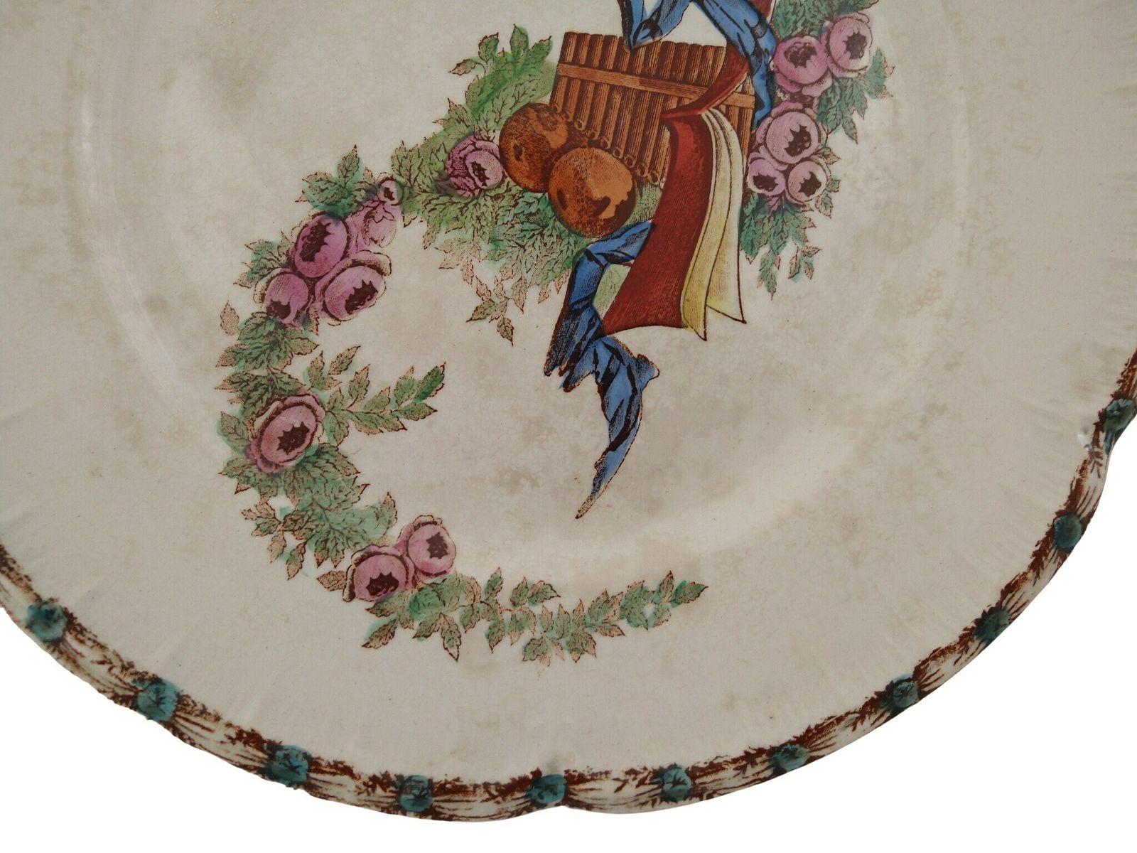 Antique French Transferware Cake Stand And Macaron Plate With Birds And Roses, Choisy Le Roi Ironstone Pedestal Compote Dish photo vinterior