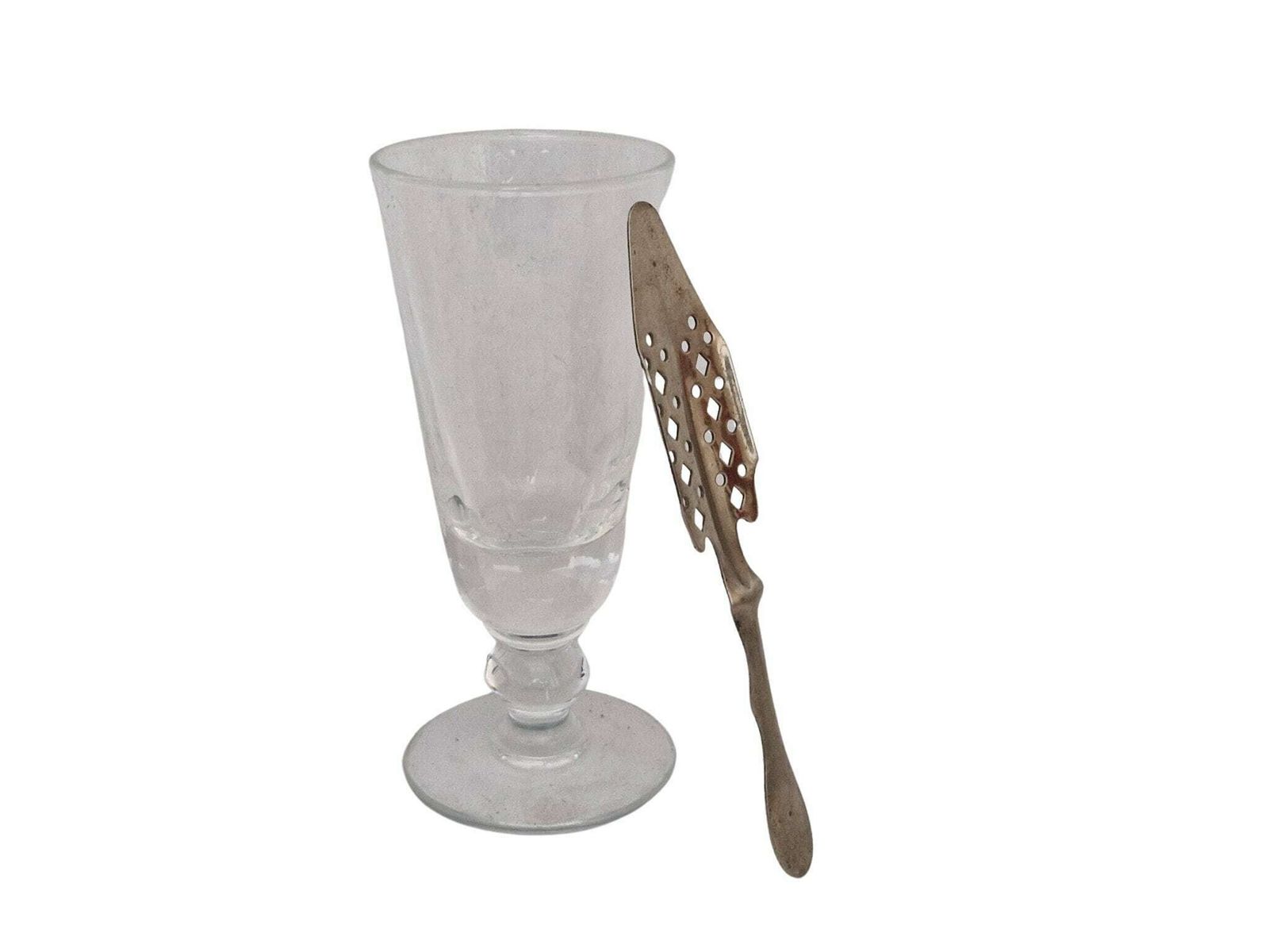 French Antique Absinthe Glass And Spoon Set, Collectible Glassware And Bar Gifts photo buy