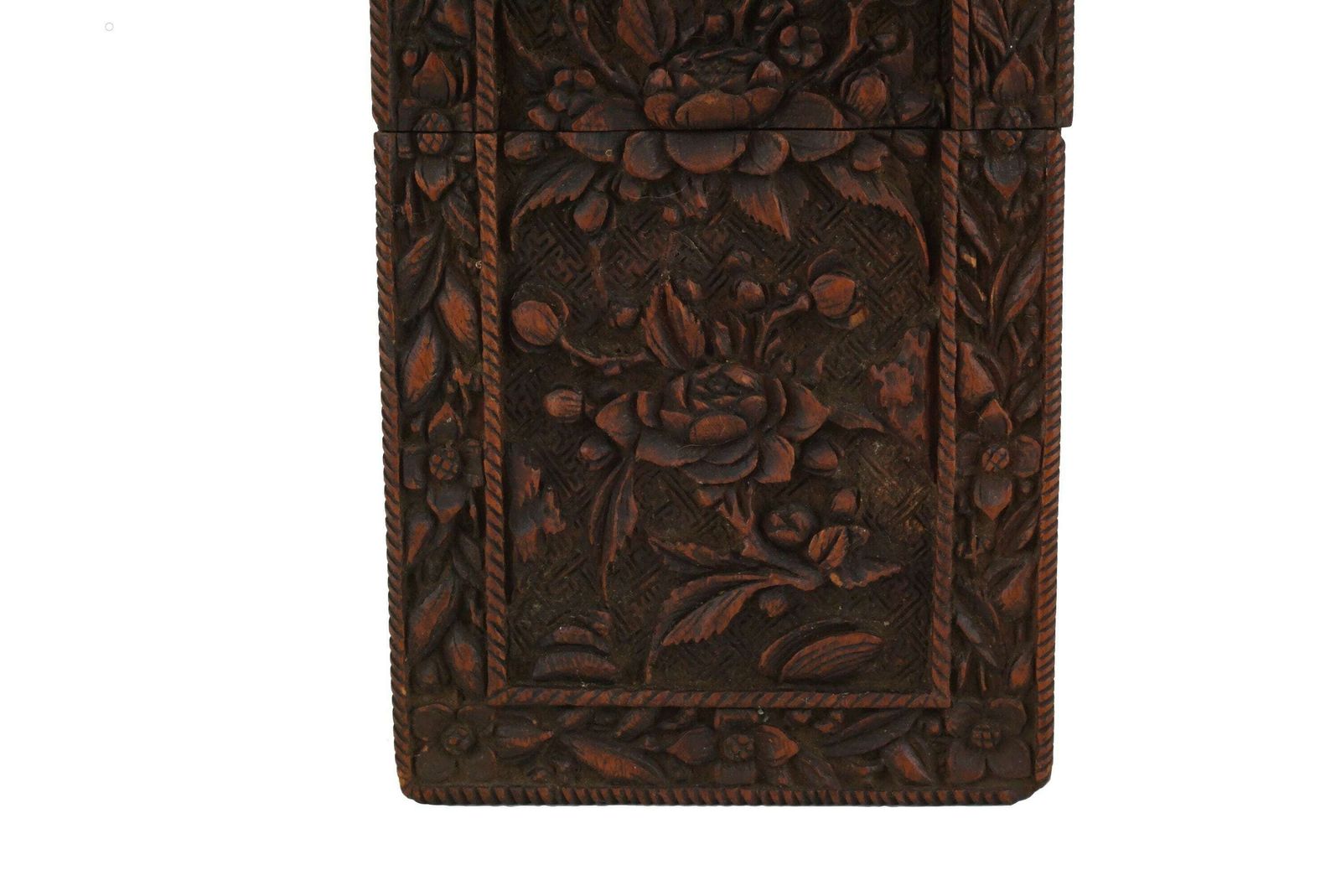 Antique Chinese Hand Carved Sandalwood Calling Card Case With Flowers, Victorian Wooden Box photo Home Decor