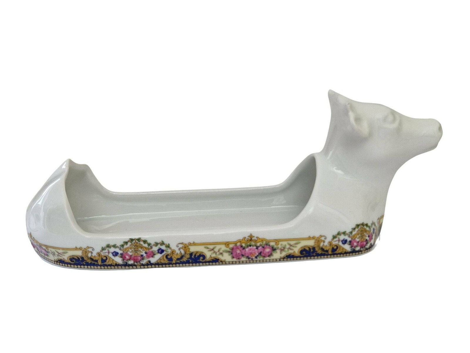 Cow Head Farmer Butter Dish, French Apilco Porcelain Breakfast Serving Tray photo vinterior