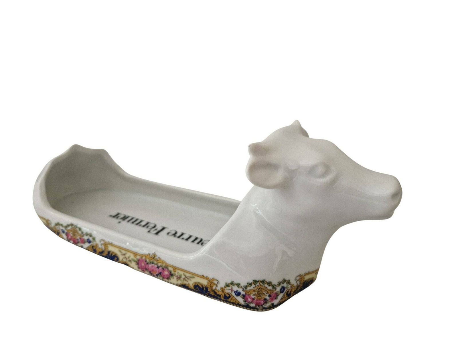 Cow Head Farmer Butter Dish, French Apilco Porcelain Breakfast Serving Tray photo vintage