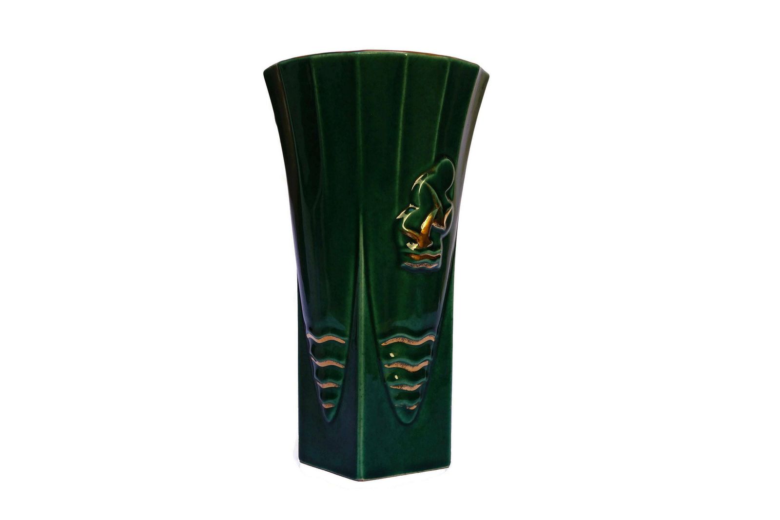 French Art Deco Pottery Vase With Seagulls And Sailing Boat, Nautical Mid Century photo Home Decor