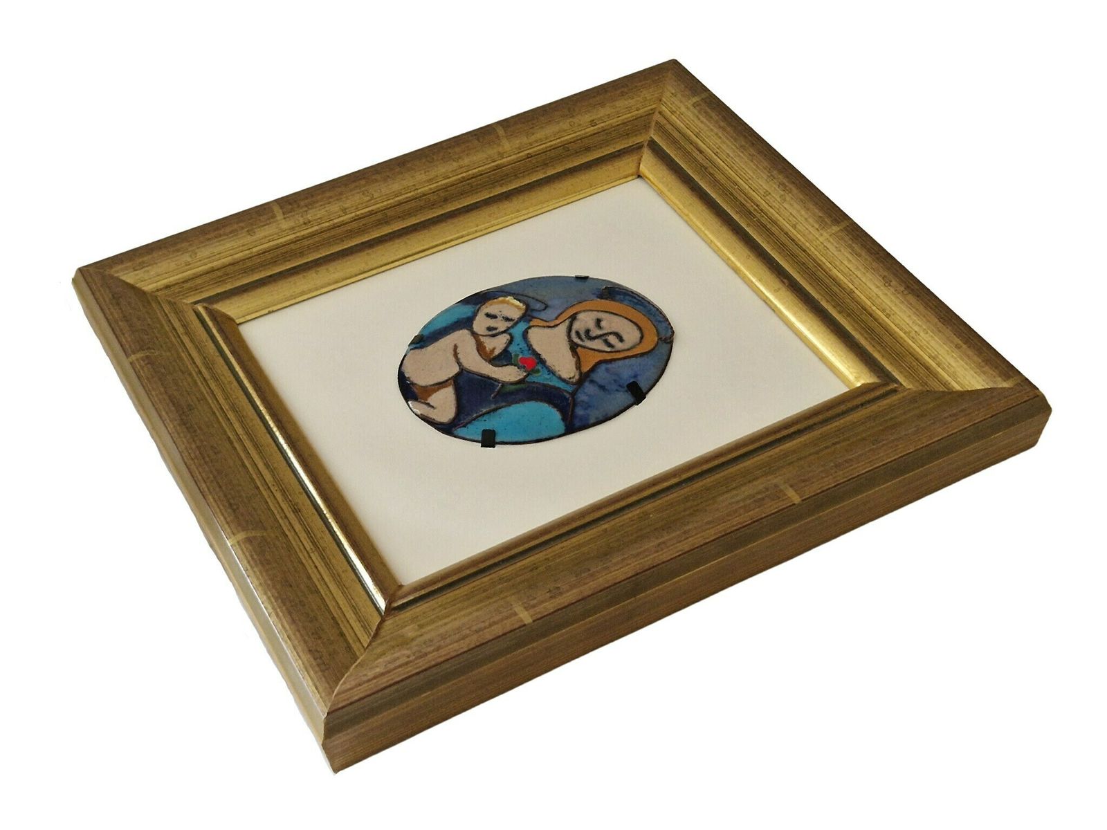 Madonna And Child Enamel Painting Medallion, Hand Painted Virgin Mary And Jesus Portrait photo Art
