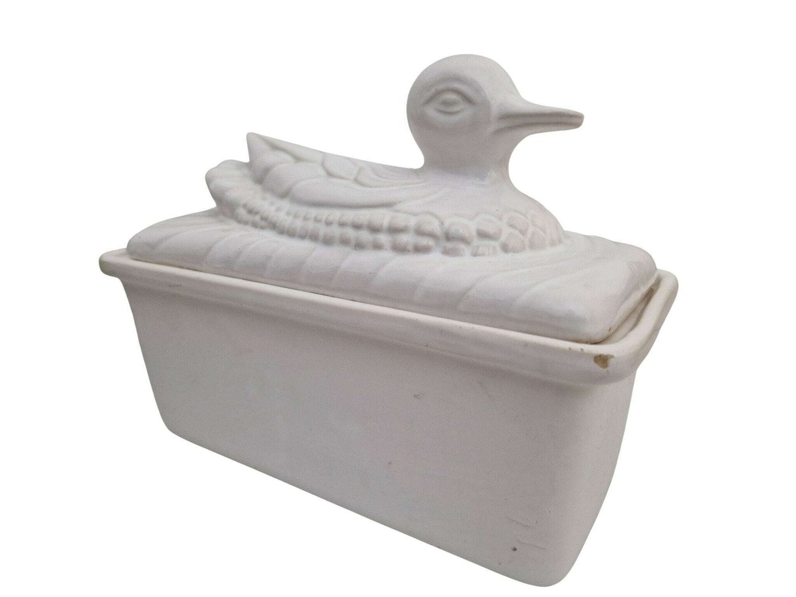 French White Ironstone Duck Tureen, Covered Casserole Terrine Dish photo for sale