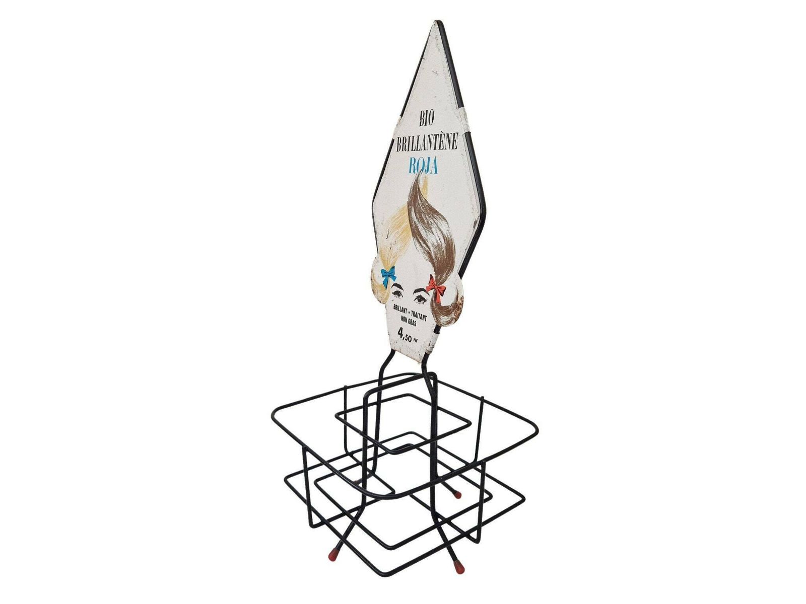 1960s Hairdresser Advertising Display Stand & Cosmetics Caddy, French Mid Century Bio Brillantene Roja Sign photo for sale