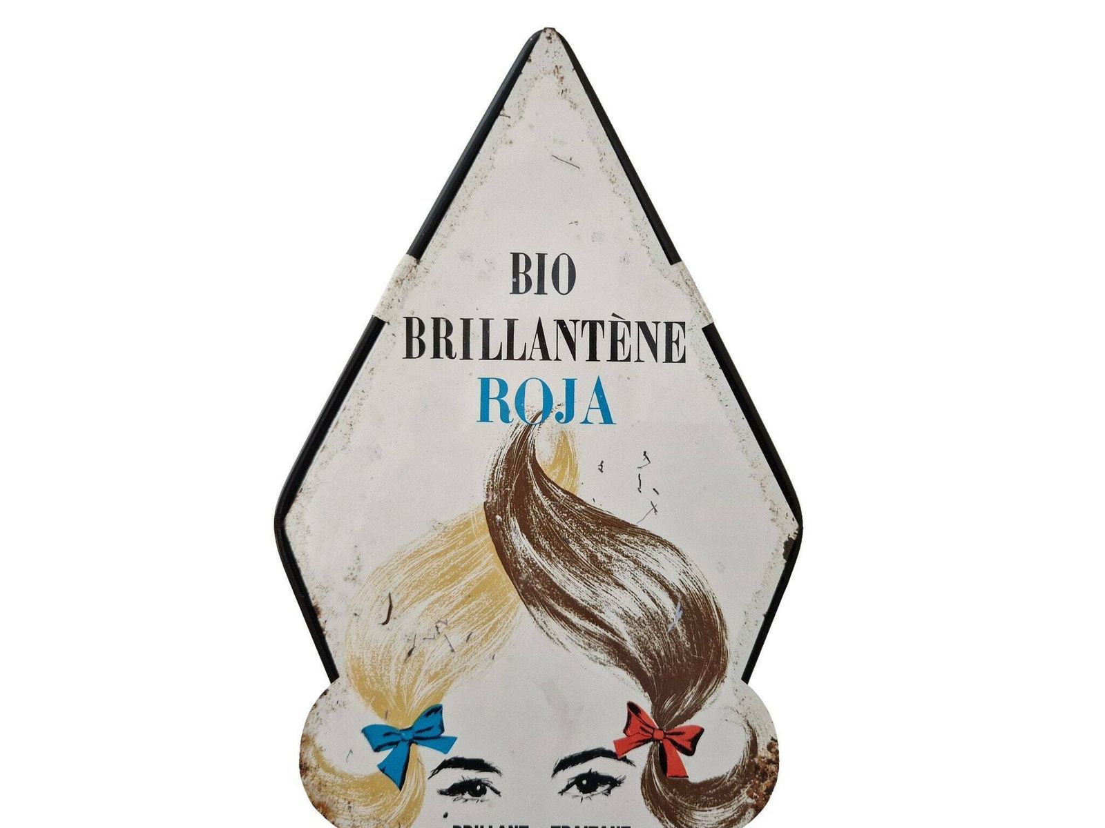 1960s Hairdresser Advertising Display Stand & Cosmetics Caddy, French Mid Century Bio Brillantene Roja Sign photo vinterior