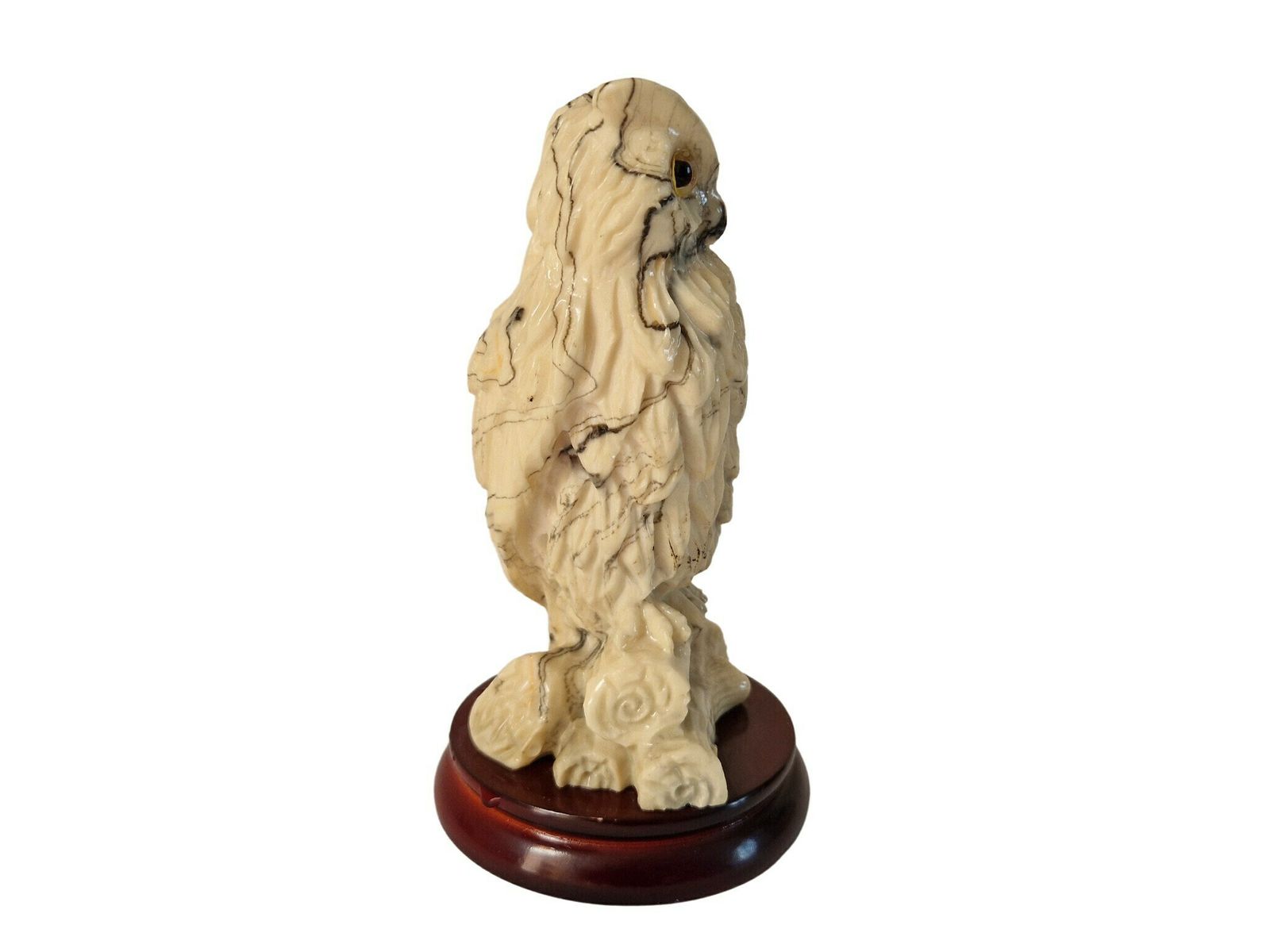 Resin Owl Figurine With Glass Eyes, Collectible Marble Effect Bird Statue photo vinterior