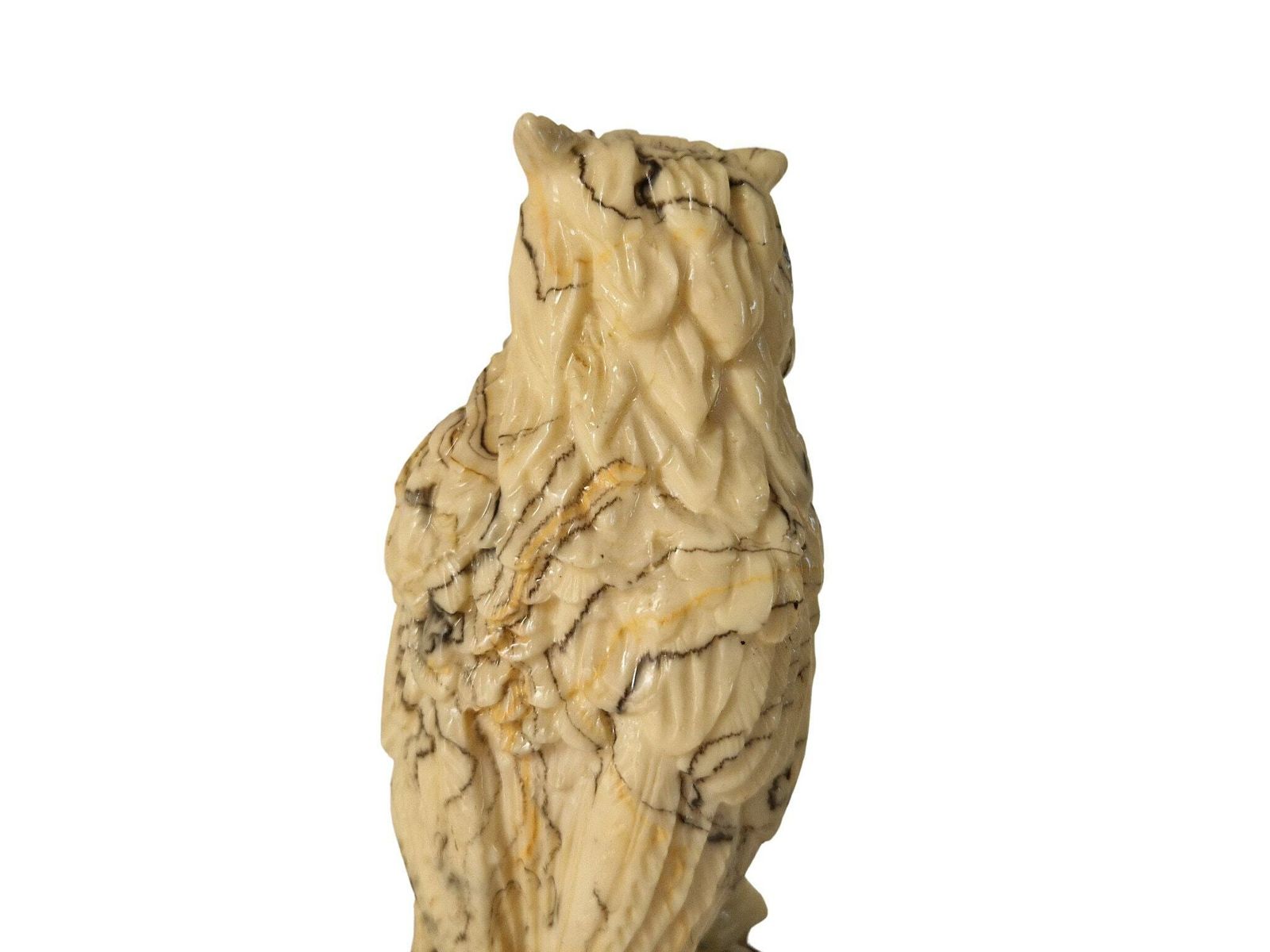 Resin Owl Figurine With Glass Eyes, Collectible Marble Effect Bird Statue photo vintage