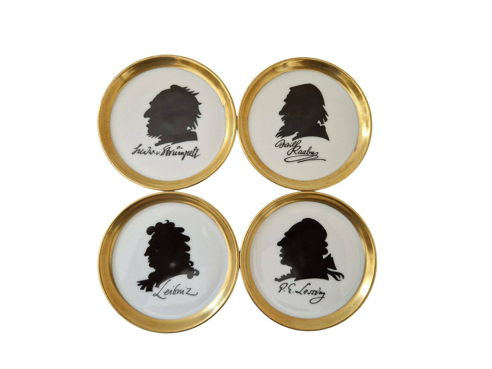 Furstenberg Porcelain Drink Coasters With German Philosopher Silhouette Portraits, Set Of 4