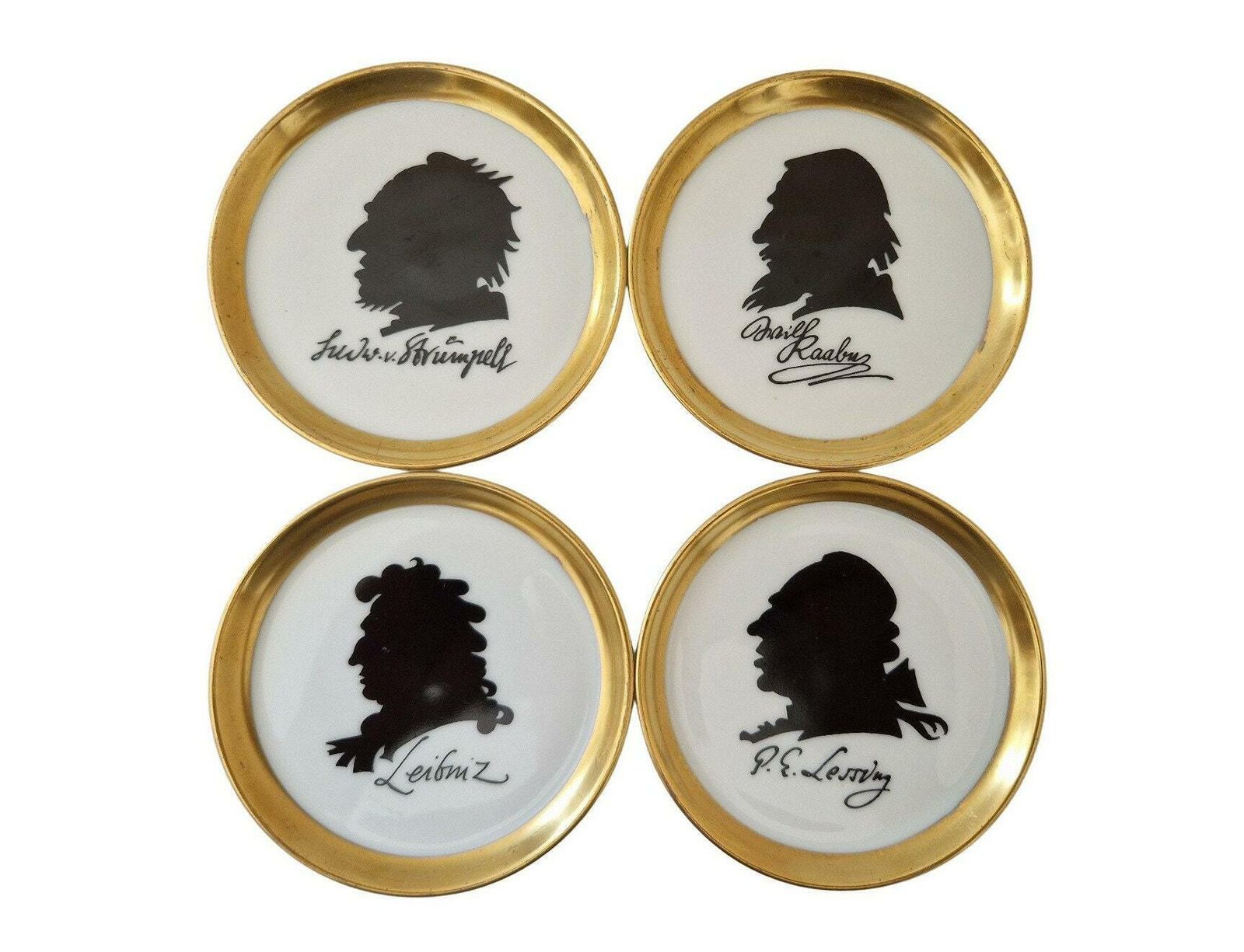 Furstenberg Porcelain Drink Coasters With German Philosopher Silhouette Portraits, Set Of 4 photo for sale