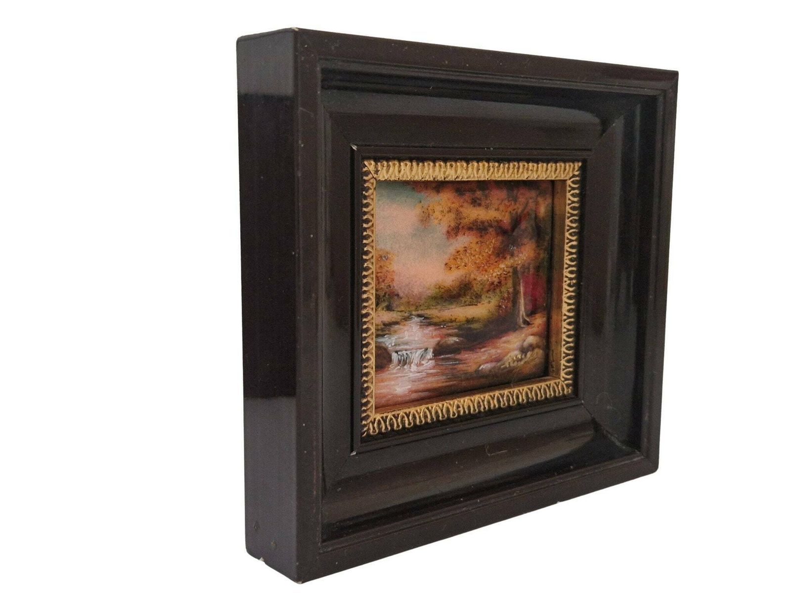 Miniature Limoges Enamel Paintings By Jean Grange, Set Of 2 Fall Tree Country Landscapes photo 200.0