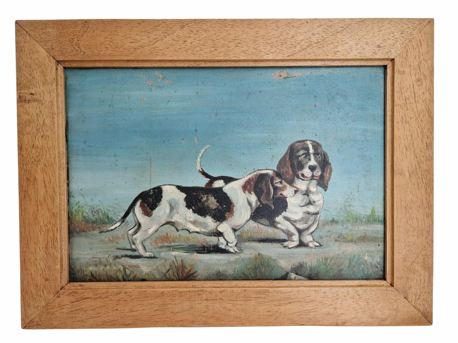 Basset Dogs Portrait Painting, Original Framed Animal Wall Art photo for sale