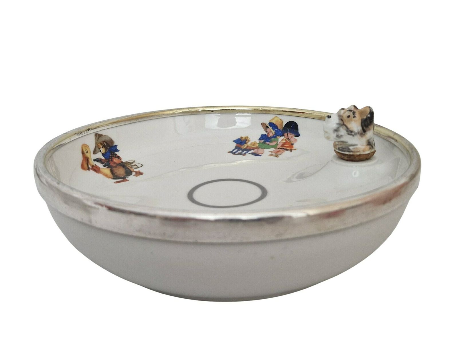 Baby Feeding Bowl With Art Deco Children Illustrations, Porcelain Food Warming Dish photo furniture