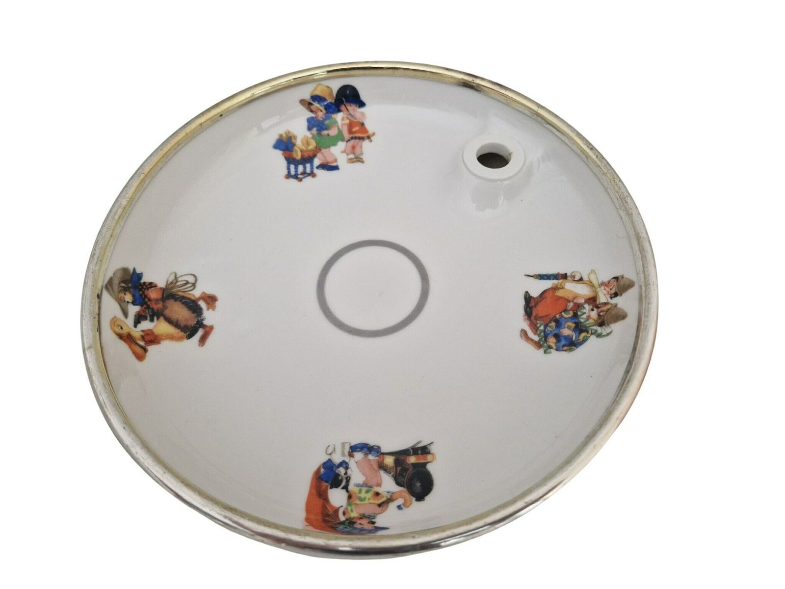 Baby Feeding Bowl With Art Deco Children Illustrations, Porcelain Food Warming Dish photo Home Decor