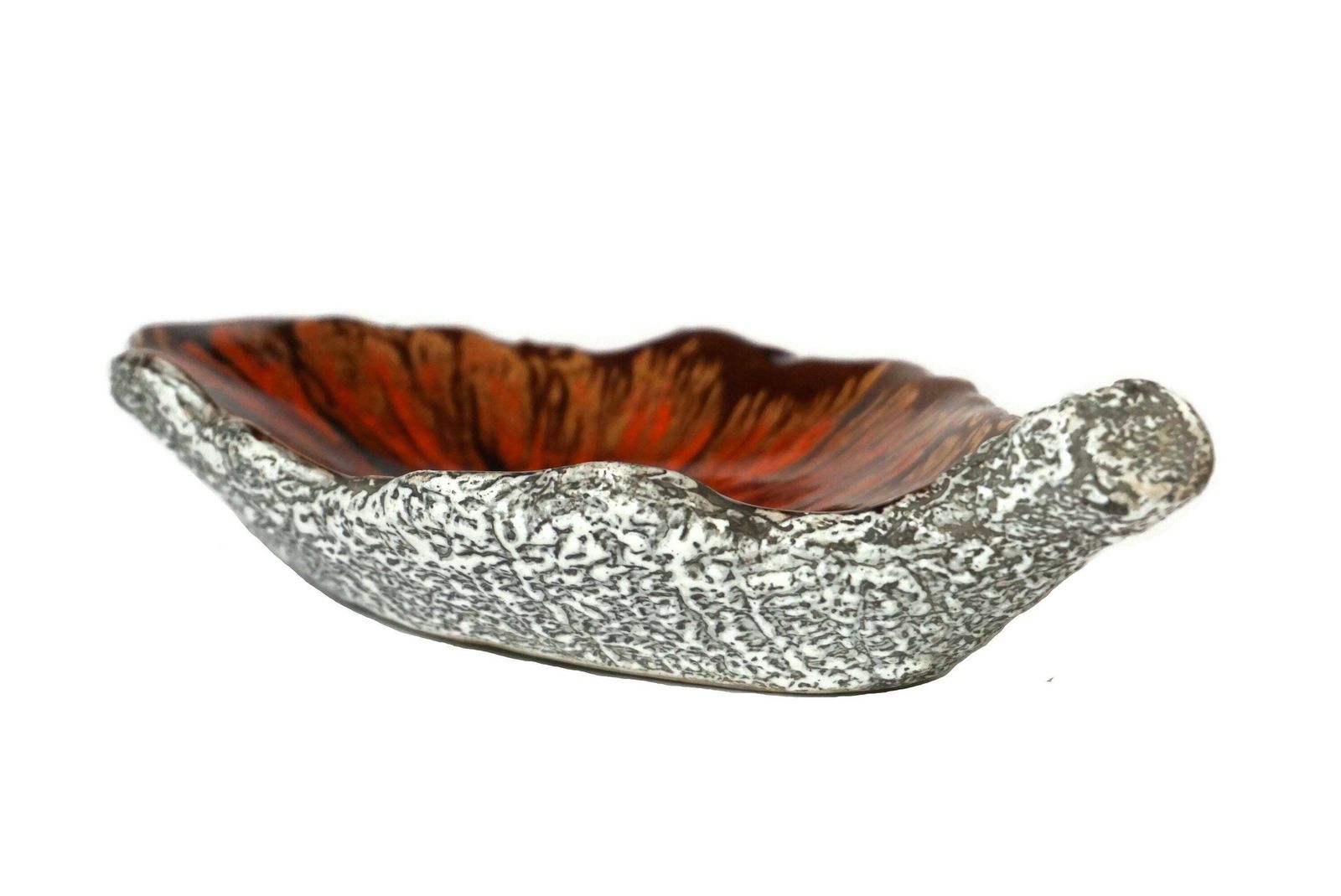 1950s French Pottery Leaf Coin Dish, Mid Century Modern Ceramic Fat Lava Glaze photo 100.0