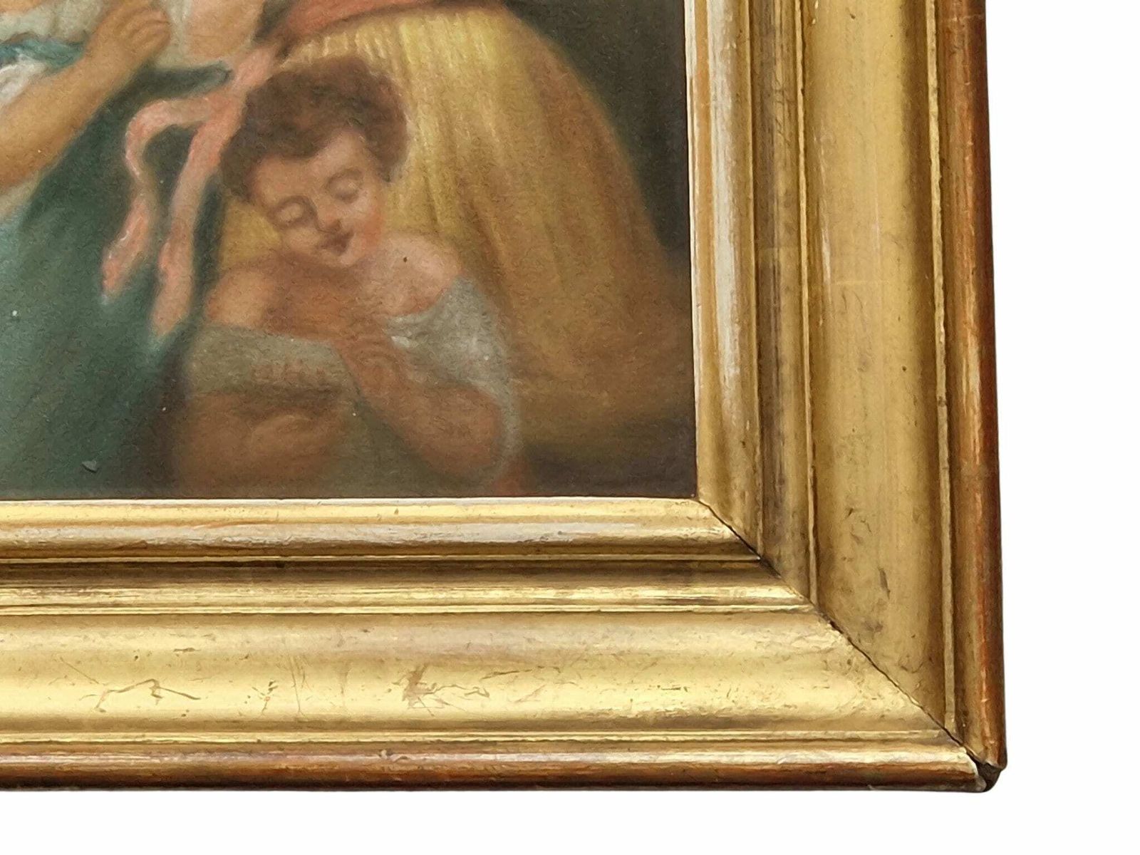 photo furniture 19th Century Children Portrait Oil Pastel Drawing,