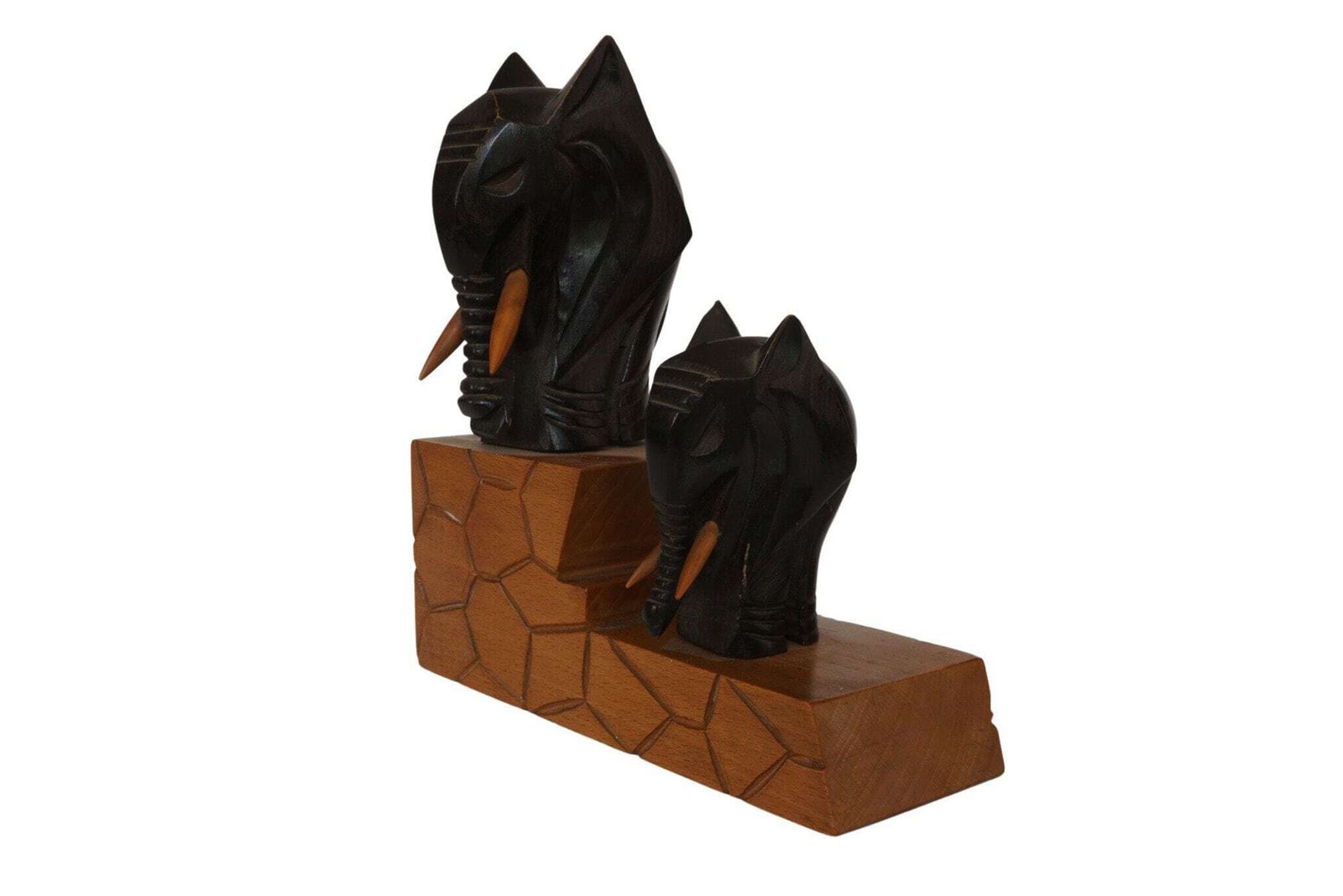 French Carved Wood Elephant Figurine Bookends, Safari Animal Statues photo 80.0