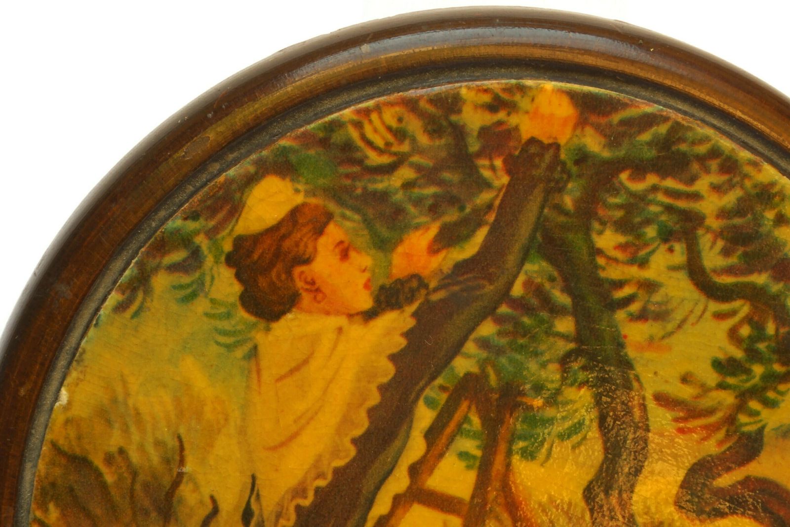 Provence Souvenir Wooden Box With Olive Tree And Arlesienne Lady, French Jewelry Trinket Dish photo vintage