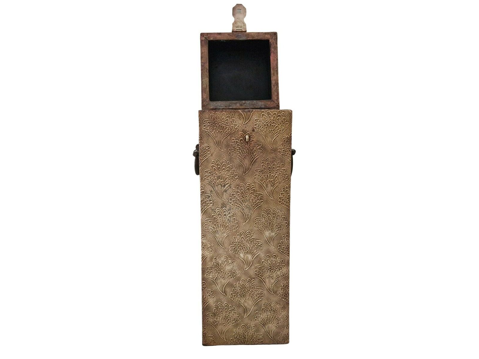Embossed Brass Wooden Wine Box, Liquor Bottle Holder Safe With Latch And Handles photo Home Decor