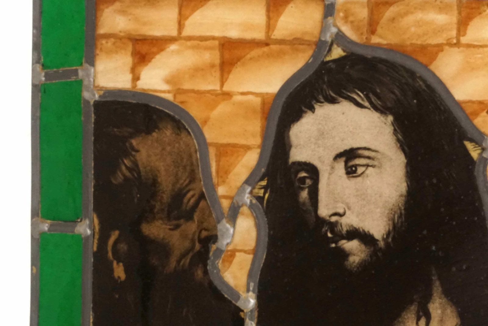 photo furniture French Religious Stained Glass Panel, Antique Jesus Portrait, The Tribute Money By Titian