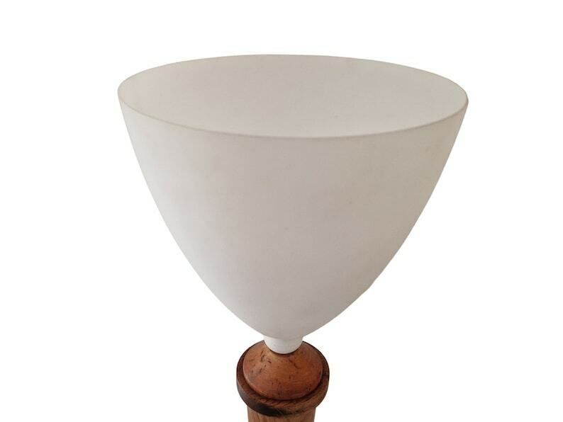 Art Deco Walnut Wood Table Lamp With Tulip Opaline Glass Shade French Mazda Style Light photo 387.0