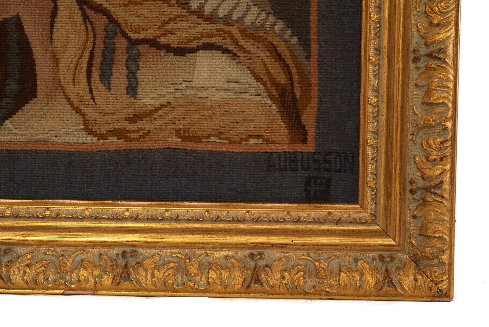 Franse Aubusson Tapisserie Met Portret Van De Maagd Maria Van St. Galmier – Vintage Frans Borduurwerk photo Kunst