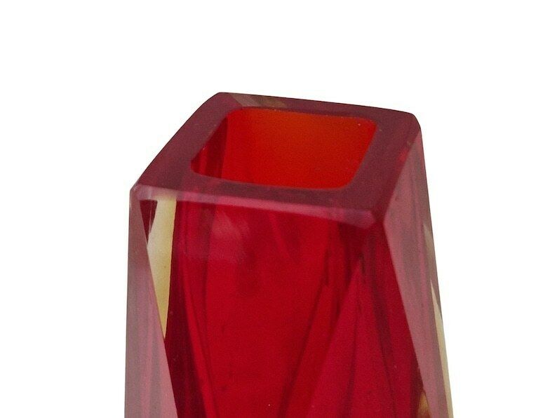 Red Sommerso Murano Faceted Glass Vase, Mid Century Mandruzzato 2 Layer Glass Flower Holder photo Home Decor