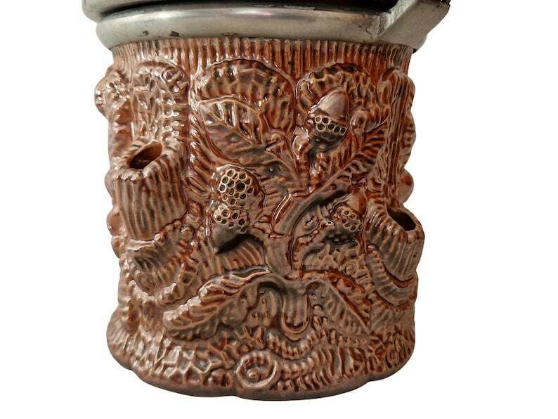 Beauvais Salt Glazed Humidor Tobacco Jar With Acorns And Oak Leaves, Gift For Pipe Smoker photo vinterior