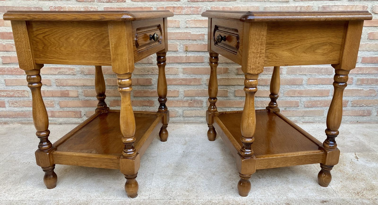 20th Century Pair Of Spanish Nightstands With One Drawer And Iron Hardware And One Open Shelf photo Furniture