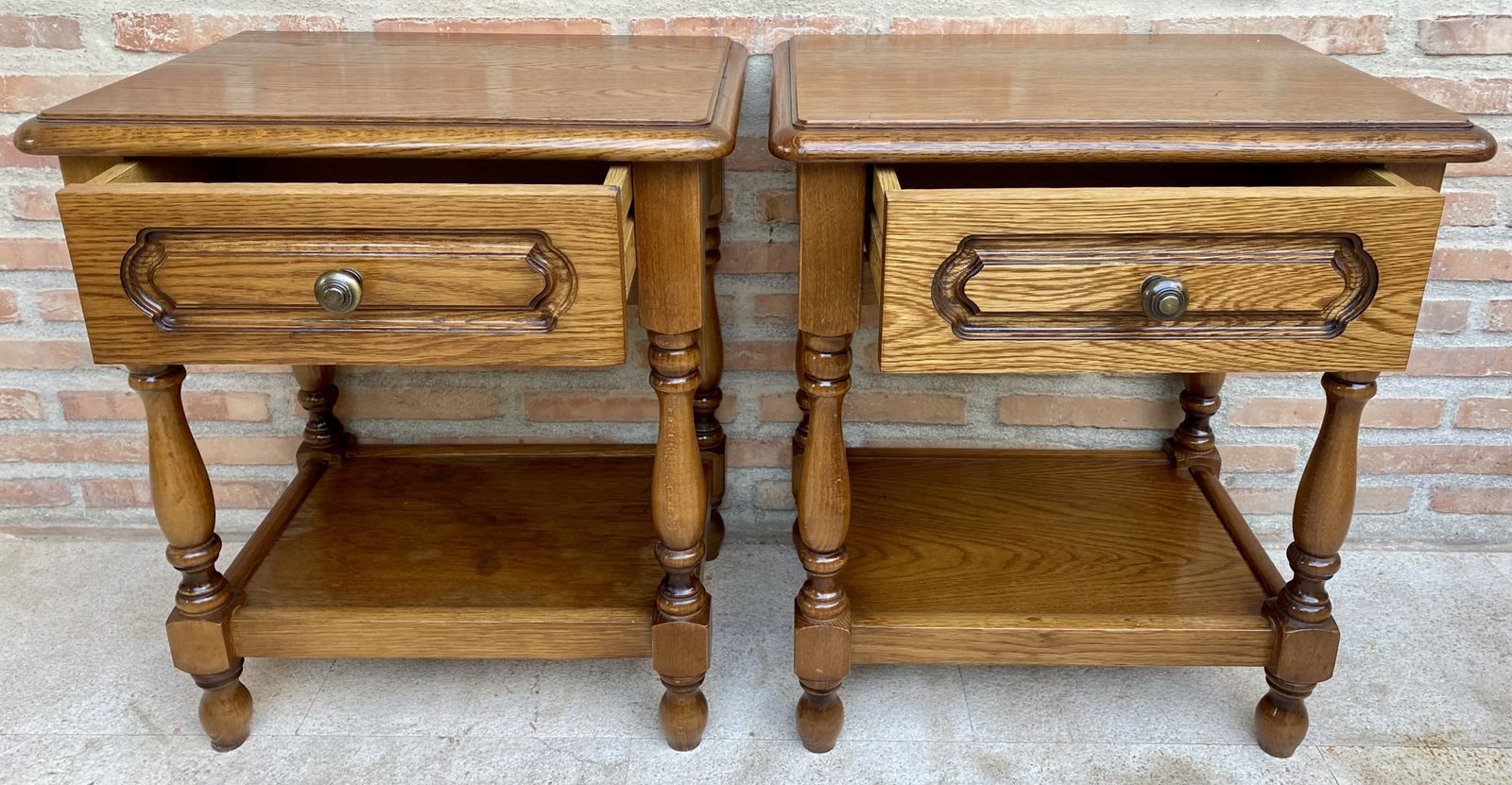 20th Century Pair Of Spanish Nightstands With One Drawer And Iron Hardware And One Open Shelf photo buy
