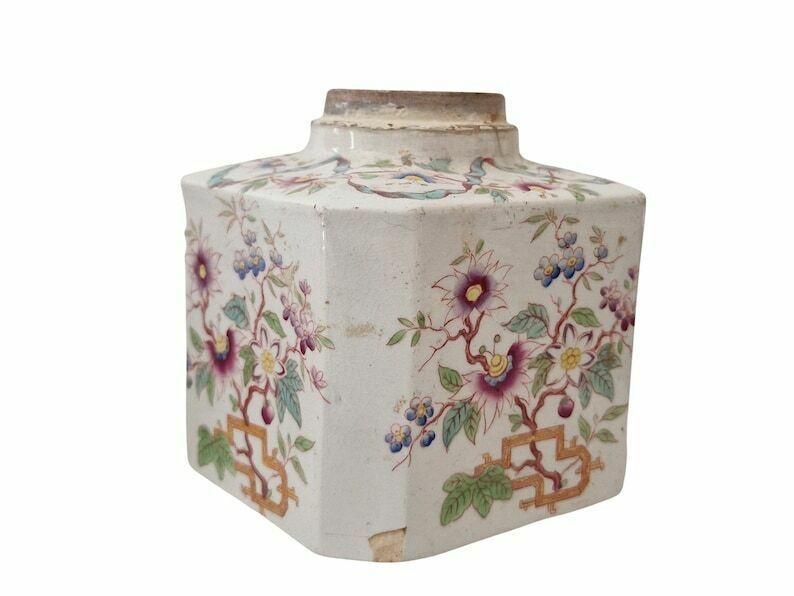 19th Century French Ceramic Bathroom Storage Canister Jars, Set Of 2 With Chinoiseries Style Flowers By Sarreguemines In China Pattern photo 221.0