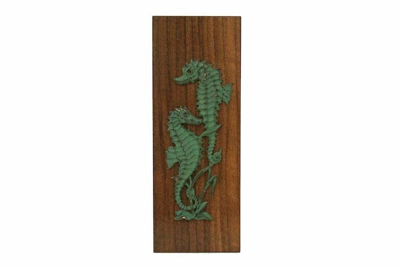 Seahorse Figurine Wall Hanging Plaque, Mid Century Brass Coastal Art And Beach House Decor